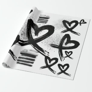 Chic Painted Black and White Hearts Muster Geschenkpapier