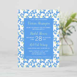 Chic Painted Blue Floral Bridal Dusche Einladung