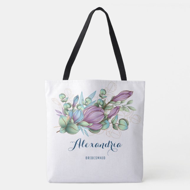 Chic Painted floral Mit Monogramm Tote Bag (Vorderseite)