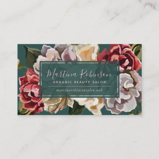 Chic Painted Floral on Aquamarin Business Card Visitenkarte (Vorderseite)