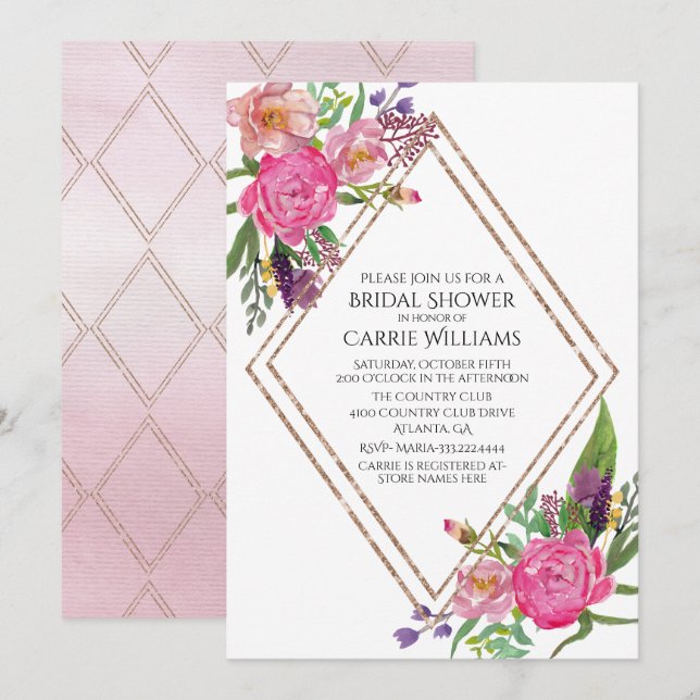 Chic Painted Peonies Bridal Dusche Einladung (Vorne/Hinten)