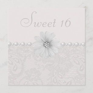 Chic Paisley Lace, Blume & Perlen Sweet 16 Einladung