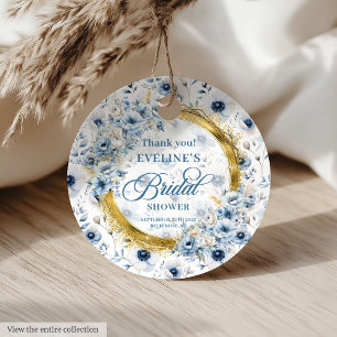 Chic Pale Blue Gold Glitzer Blume Brautparty Geschenkanhänger