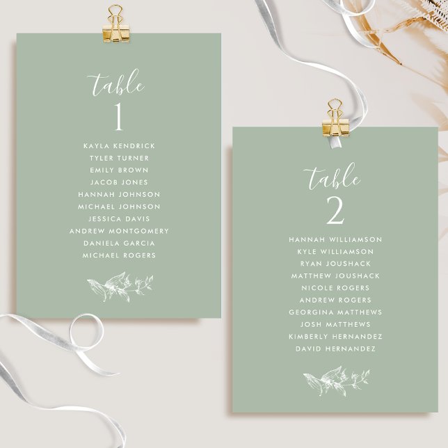 Chic Pale Green Seating Plan Cards mit Gast-Namen (Von Creator hochgeladen)