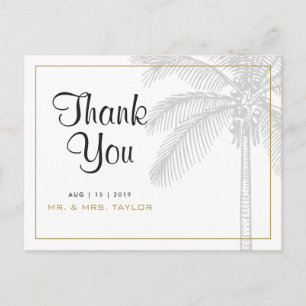 Chic Palm Tree & Gold Wedding Danke Postcard Postkarte