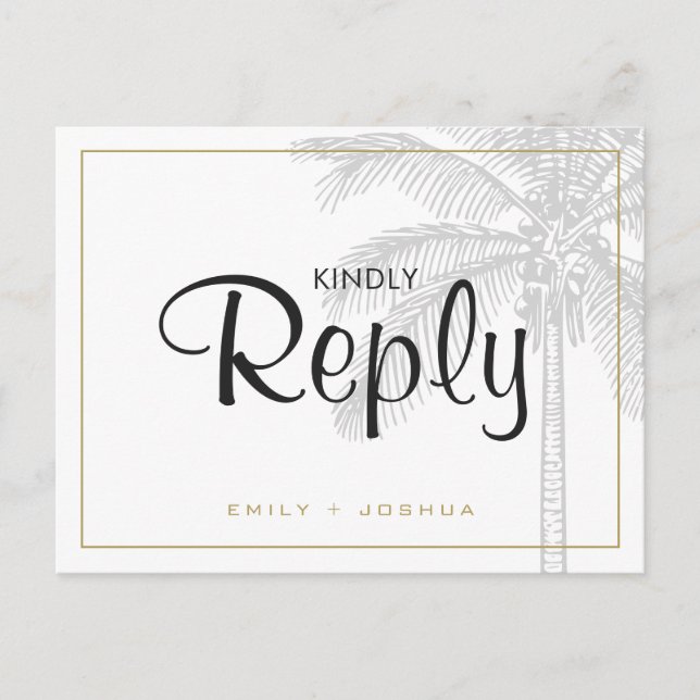 Chic Palm Tree & Gold Wedding RSVP Custom Einladungspostkarte (Vorderseite)