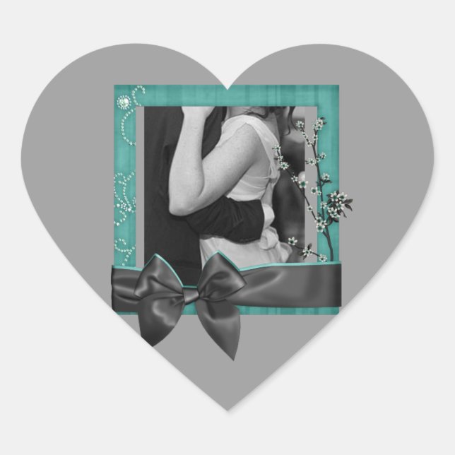 Chic Paris aquamarine Schwarz-Hollywood-Hochzeit Herz-Aufkleber (Vorderseite)