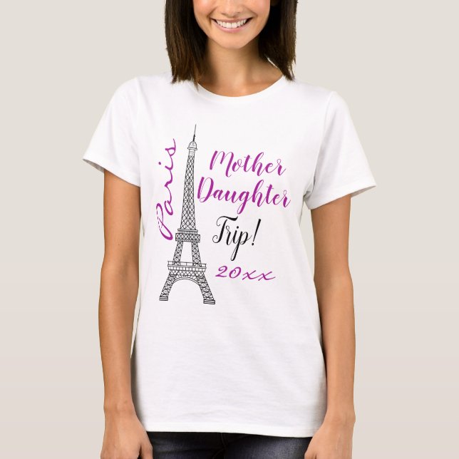 Chic Paris Eiffel Tower Mutter Tochter Urlaub T-Shirt (Vorderseite)
