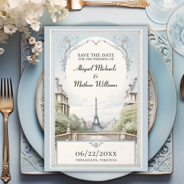 Chic Paris Eiffel Tower Powder Blue Save the Date (Von Creator hochgeladen)