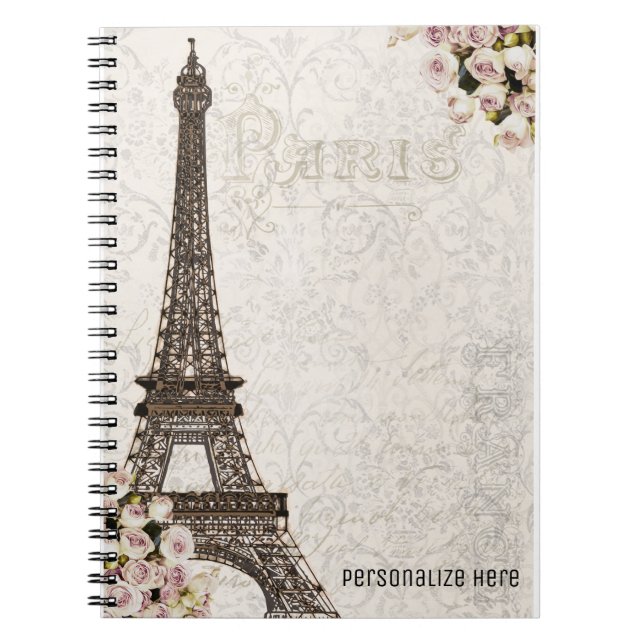 Chic Paris Eiffel Tower & Rose Elegante Custom Notizblock (Vorderseite)