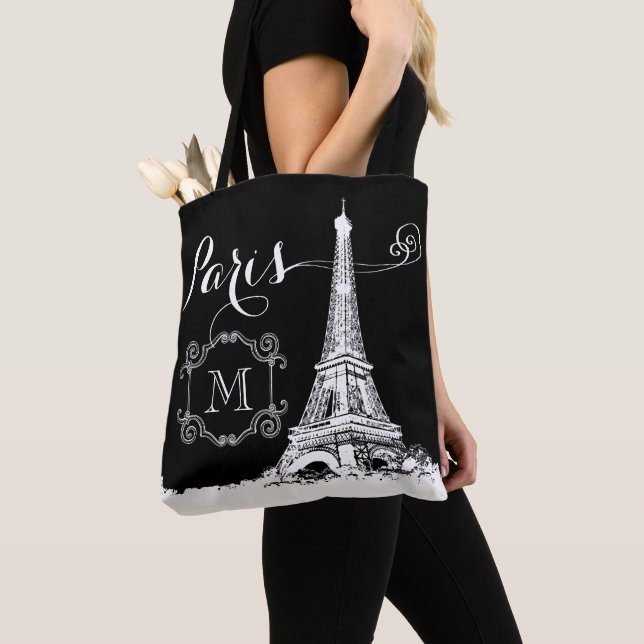 Chic Paris Eiffel Tower Schwarz-weiß Monogram (Von Nahem)