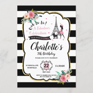 Chic Paris Girl and Poodle Birthday Party Einladung