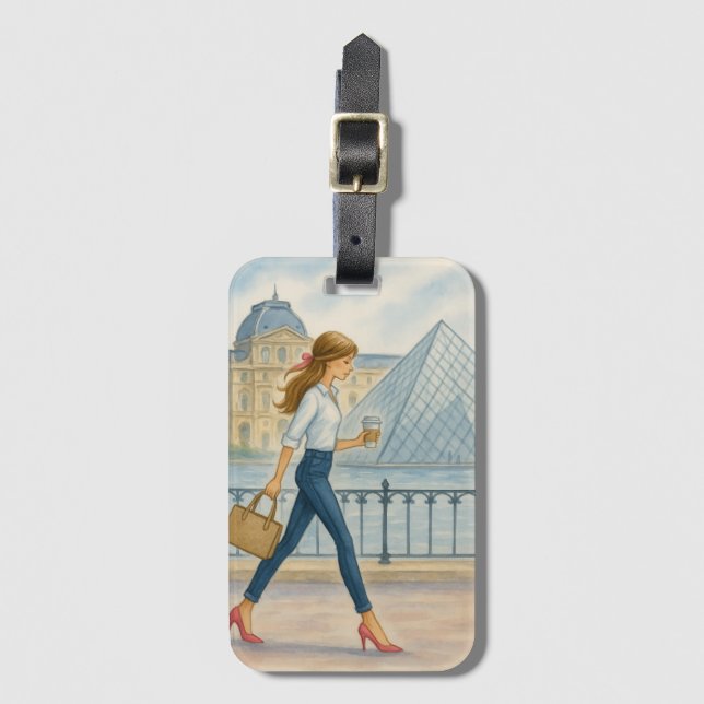 Chic Paris Girl by Louvre Luggage Tag Gepäckanhänger (Vorderseite Vertikal)