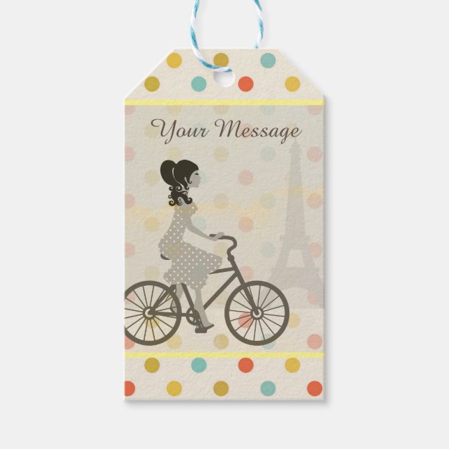 Chic Paris Girl Reiten Bike Dotty Custom Geschenkanhänger (Vorderseite)