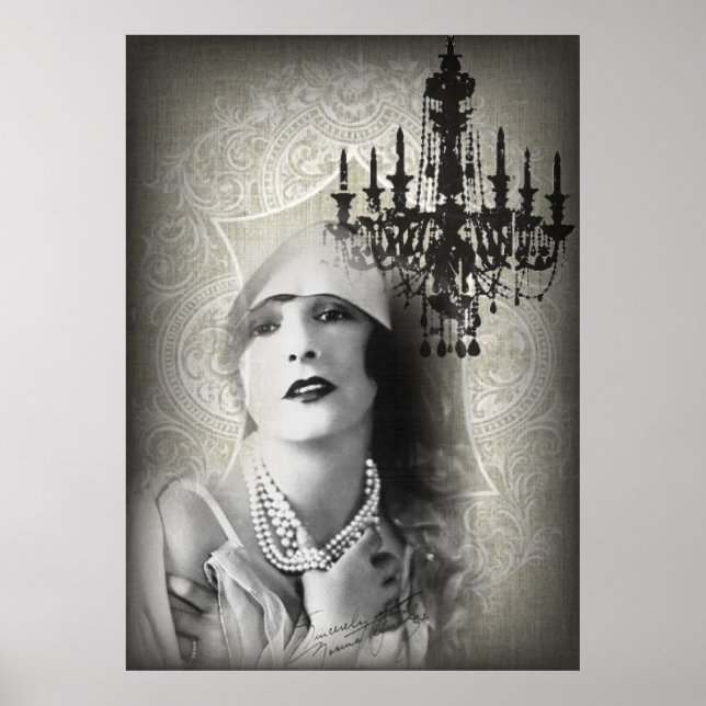 Chic Paris Vintag Chandelier große gatsby Girl Poster (Vorne)