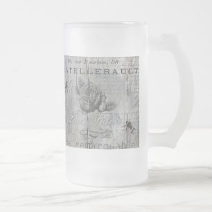 Chic-Pariser Druck-Skript, Rose, Bienen Mattglas Bierglas