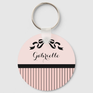 Chic Pariser Pink Pinstripes Black Bow und Name Schlüsselanhänger