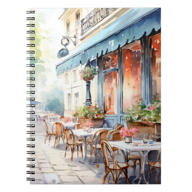 Chic Parisian Café Aquarellbild Notizblock (Vorderseite)