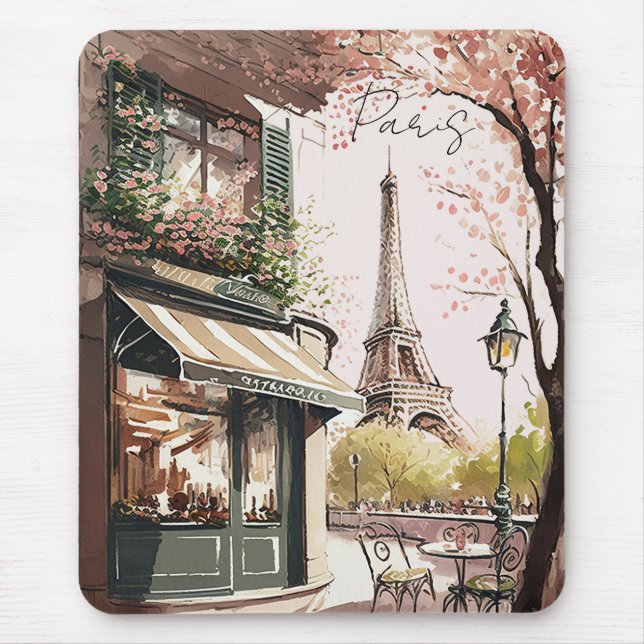 Chic Parisian Café Eiffel Tower Paris France Shop Mousepad (Vorne)