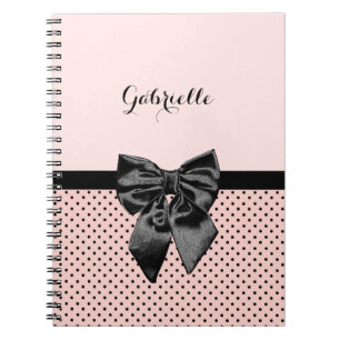 Chic Parisian Pink Polka Dots Black Bow und Name Notizblock