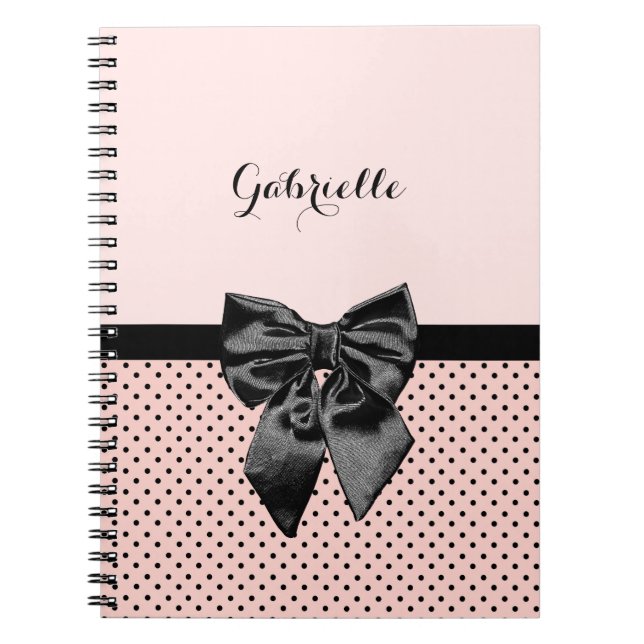 Chic Parisian Pink Polka Dots Black Bow und Name Notizblock (Vorderseite)