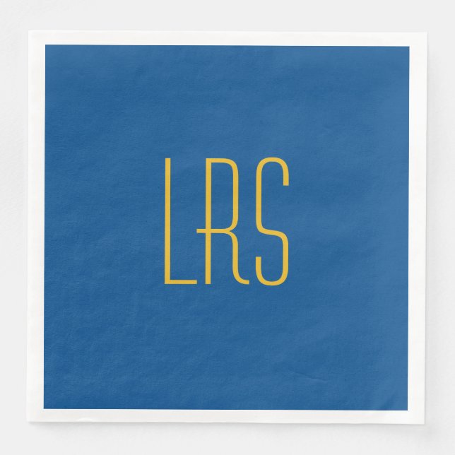 CHIC PARTY PAPIER NAPKIN_LAPIS BLUE SOLID/MONOGRAM SERVIETTE (Vorderseite)
