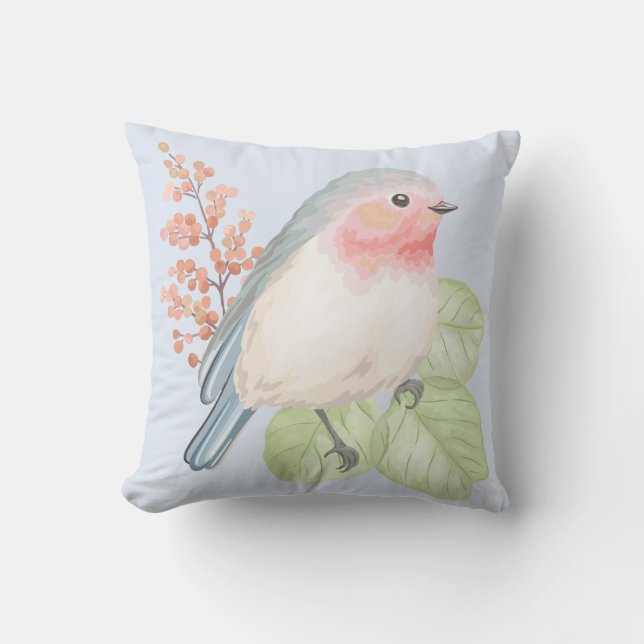 Chic Pastel Bird Throw Kissen (Vorderseite)