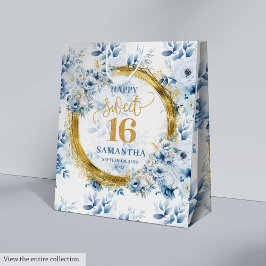 Chic Pastel Blue 16 . Geburtstag Gold Glitzer Part Mittlere Geschenktüte