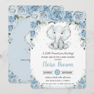 Chic Pastel Blue Floral Elephant Boy Baby Dusche Einladung