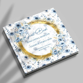 Chic Pastel Blue Gold Glitzer Wedding Guest Book Gästebuch
