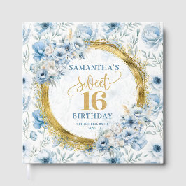 Chic Pastel Blue Sweet 16 Gästebuch mit Glitzern