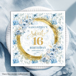 Chic Pastel Blue Sweet 16 Napkin mit Gold Sparkle Serviette
