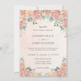 Chic Pastel Blush Peach Floral Rose Wedding Invi Einladung