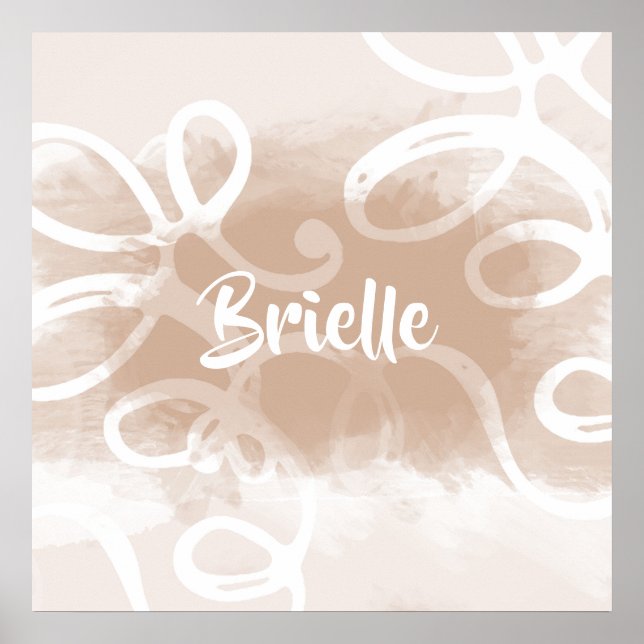 Chic Pastel Braun Aquarellfarben Wirbel mit Namen Poster (Vorne)