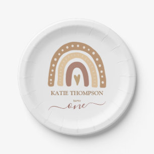 Chic Pastel Brown Rainbow Boho Erster Geburtstag Pappteller