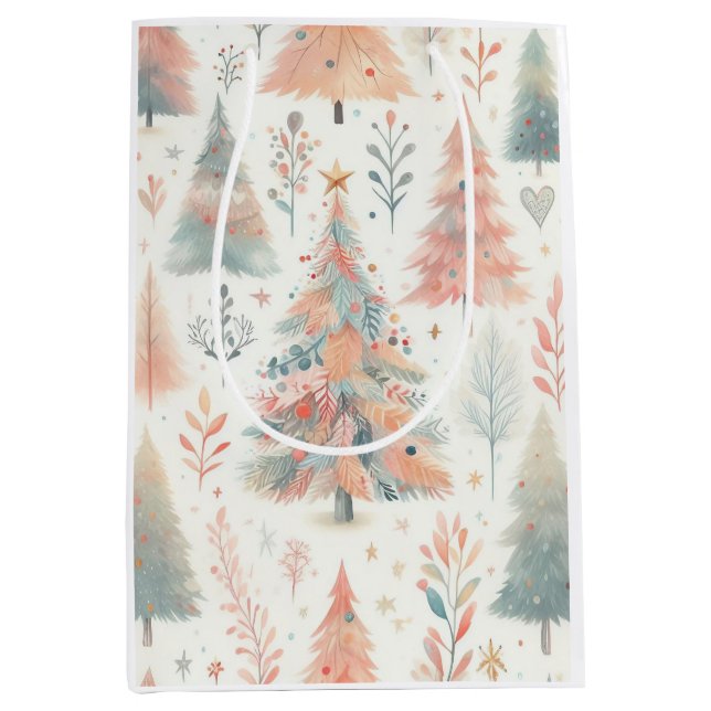 Chic Pastel Christmas Tree Wrapping Paper  Mittlere Geschenktüte (Vorderseite)