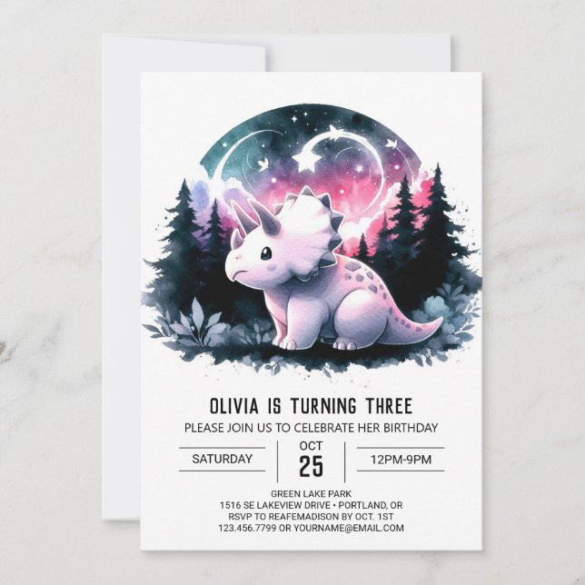 Chic Pastel Dino Party Geburtstag Einladung (Vorderseite)