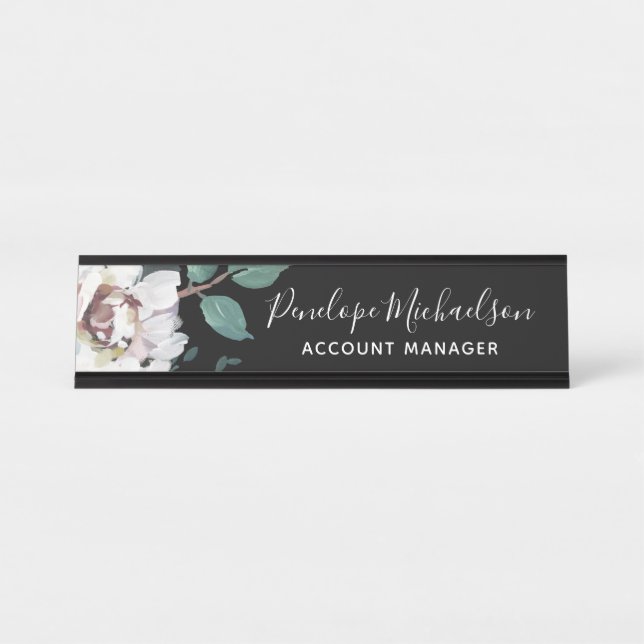 Chic Pastel Floral mit Name und Titel Schreibtischnamensplakette (Vorderseite )