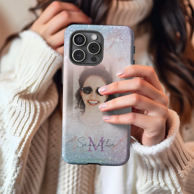 Chic Pastel Glitzer Monogram & Foto Case-Mate iPhone Hülle (Von Creator hochgeladen)