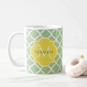 Chic Pastel Green Quatrefolie Gelbe Bezeichnung Mo Kaffeetasse