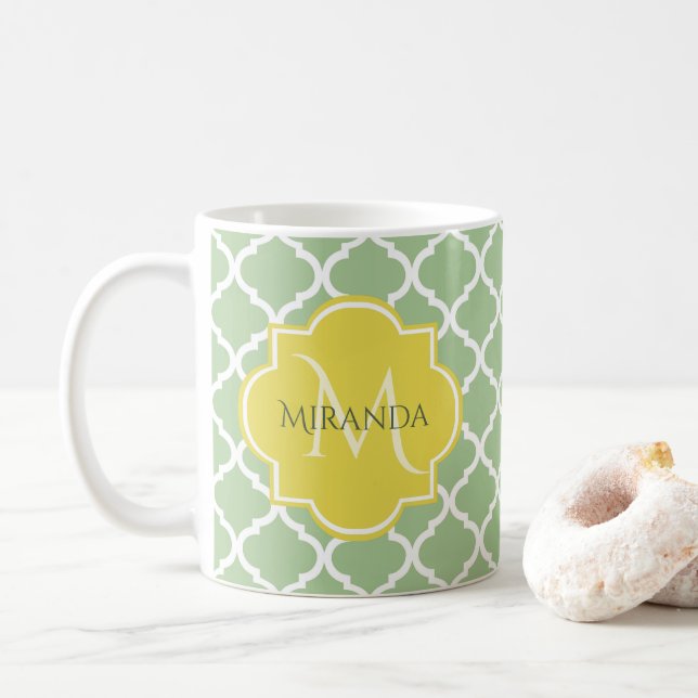 Chic Pastel Green Quatrefolie Gelbe Bezeichnung Mo Kaffeetasse (Mit Donut)