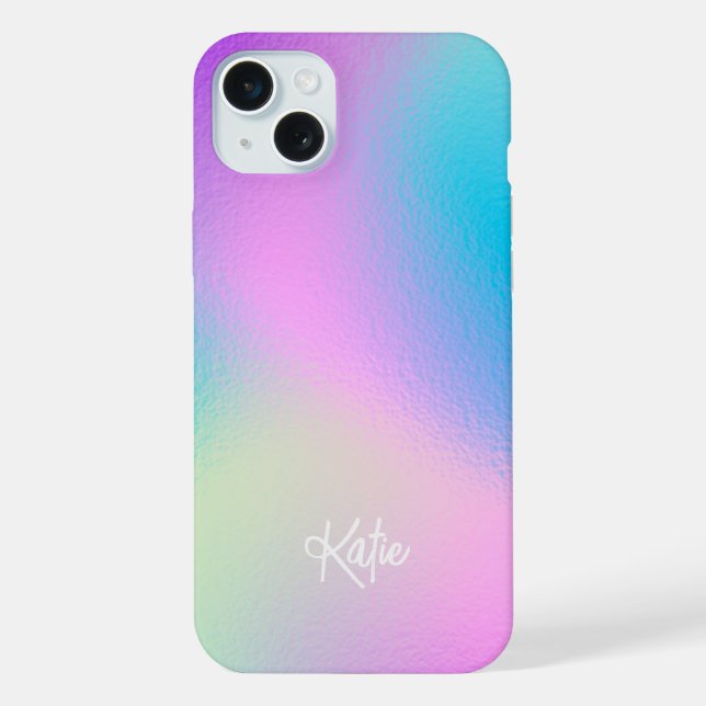 Chic Pastel Holographic with Name iPhone Hülle (Rückseite)
