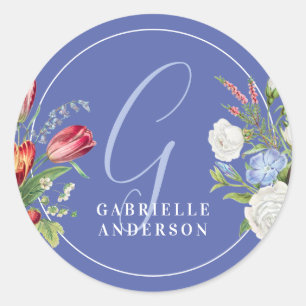 Chic Pastel Lavender Floral Monogram Wasserfarbe Runder Aufkleber