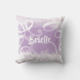 Chic Pastel Lavender Wasserfarben-Wirbel mit Namen Kissen