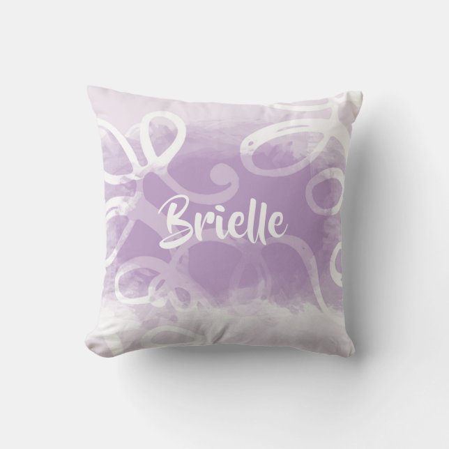 Chic Pastel Lavender Wasserfarben-Wirbel mit Namen Kissen (Vorderseite)