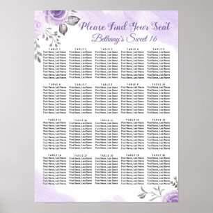 Chic Pastel Lila floral Sweet 16 Seating Chart Poster