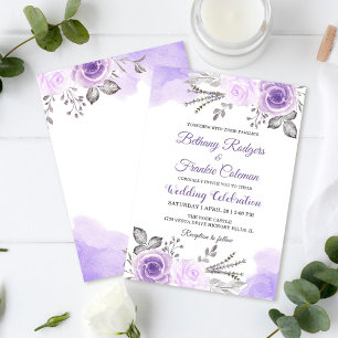 Chic Pastel Lila Floral Watercolor Wedding Card Einladung