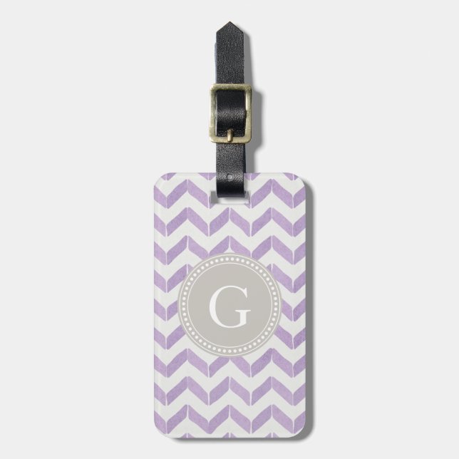 Chic Pastel lila grau Zickzack Monogramm Gepäckanhänger (Vorderseite vertikal)