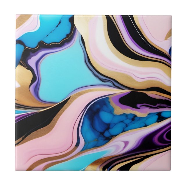 Chic Pastel lila rosa blaue goldene Imitate Marmor Fliese (Vorderseite)