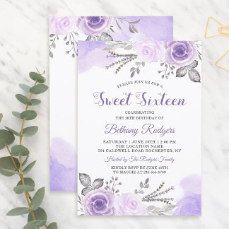 Chic Pastel Lila Rose Garten Sweet 16 Geburtstag Einladung